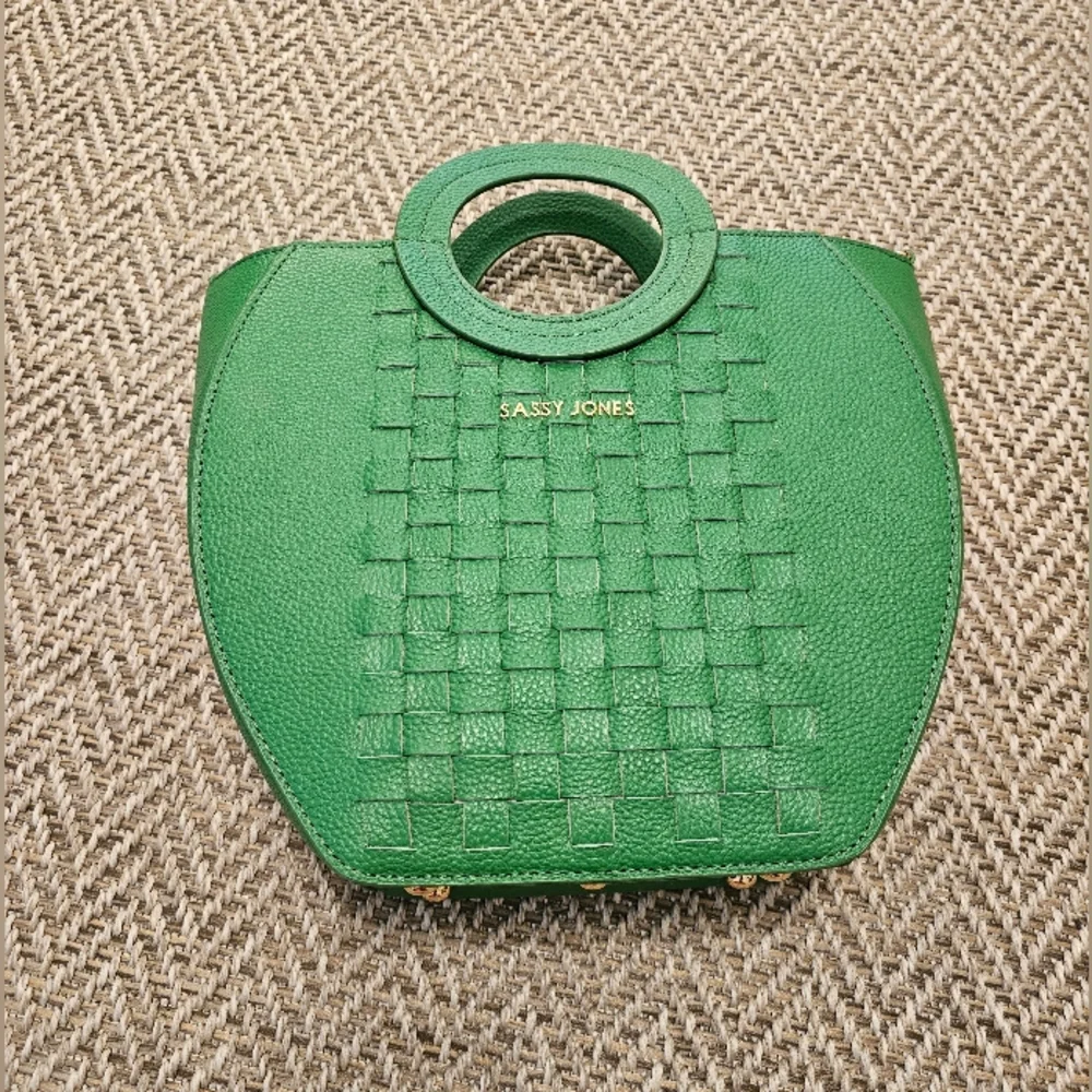 Sassy Jones Green Woven Circle-Handle Tote
